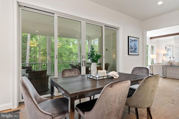 Dining room, Interior, Recessed Lighting, Wood Texture Flooring