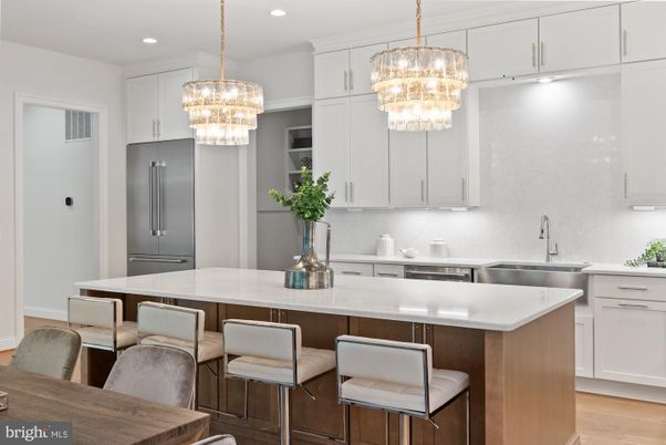 Chandelier, Interior, Kitchen, Recessed Lighting, Wood Texture Flooring