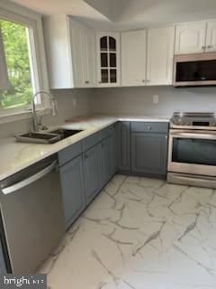 Interior, Kitchen, Marble, Recessed Lighting, Stainless Steel Appliances