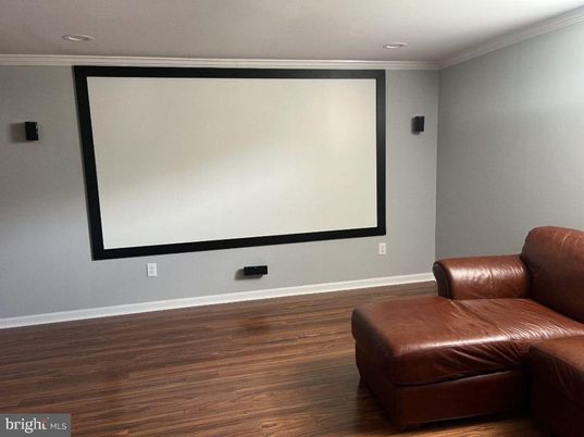 Interior, Projection Screen, Recessed Lighting, Wood Texture Flooring
