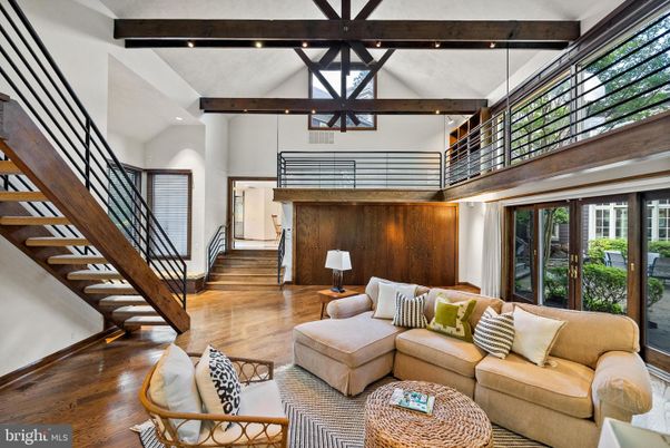 Interior, Living room, Recessed Lighting, Wooden Beams, Wood Texture Flooring