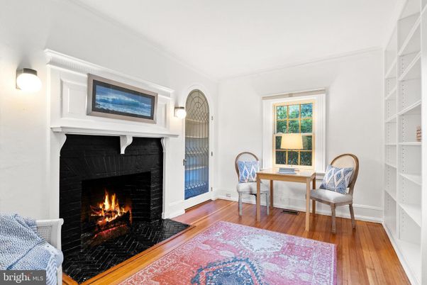 Fireplace, Home Office, Interior, Wood Texture Flooring