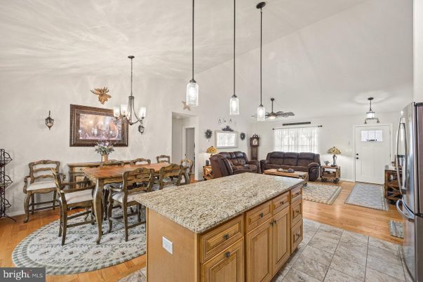 Dining room, Interior, Kitchen, Living room, Pendant Lights, Wood Texture Flooring