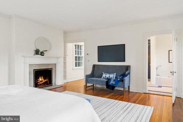 Bedroom, Fireplace, Interior, Wood Texture Flooring