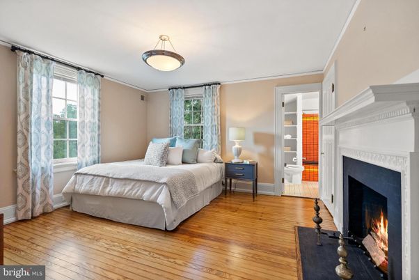 Bedroom, Fireplace, Interior, Wood Texture Flooring