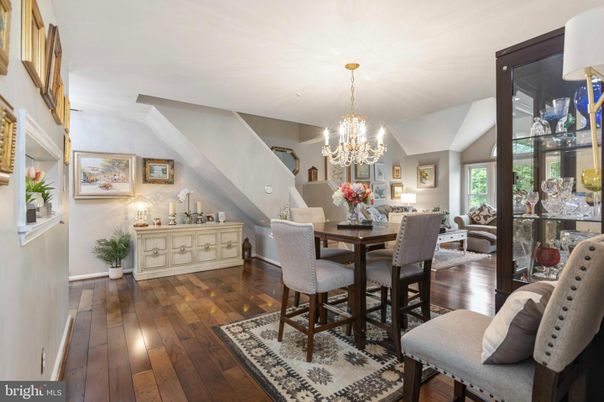 Chandelier, Dining room, Interior, Wood Texture Flooring