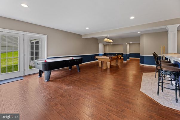 Billiard Table, Game Room, Interior, Recessed Lighting, Wood Texture Flooring