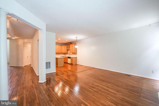 Empty room, Interior, Kitchen, Pendant Lights, Recessed Lighting, Wood Texture Flooring