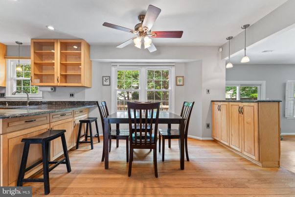 Dining room, Interior, Pendant Lights, Recessed Lighting, Wood Texture Flooring