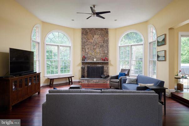 Fireplace, Interior, Living room, Stone Walls, Wood Texture Flooring