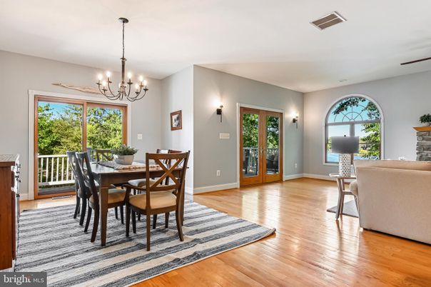 Chandelier, Dining room, Interior, Wood Texture Flooring