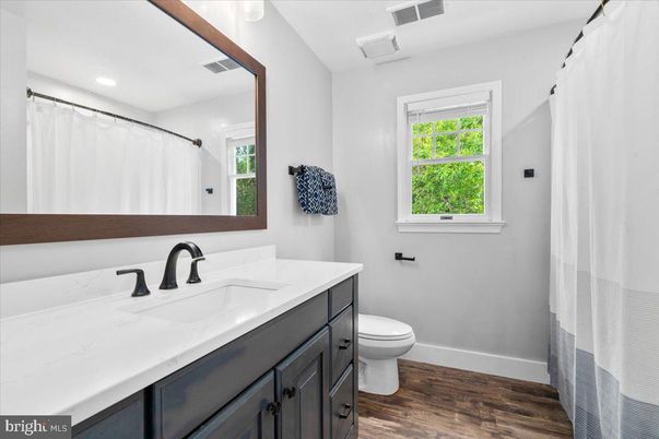 Bathroom, Interior, Recessed Lighting, Wood Texture Flooring