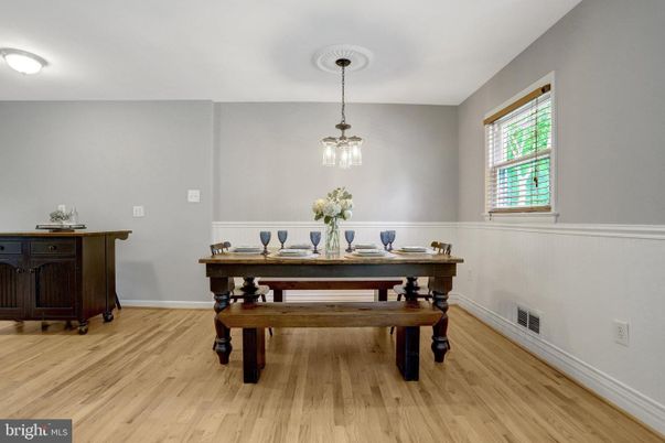 Dining room, Interior, Pendant Lights, Wood Texture Flooring