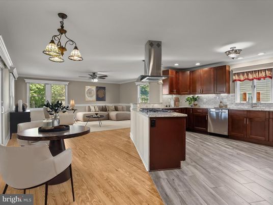Interior, Kitchen, Living room, Recessed Lighting, Stainless Steel Appliances, Wood Texture Flooring