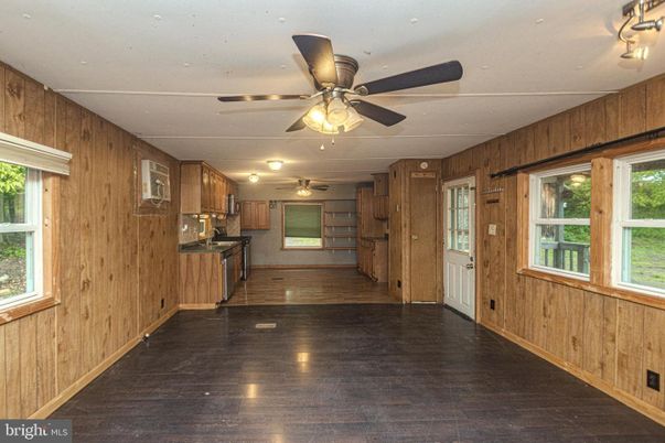 Empty room, Interior, Kitchen, Wood Texture Flooring, Wooden Walls