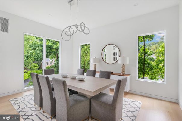 Dining room, Interior, Pendant Lights, Wood Texture Flooring