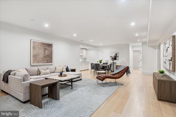 Dining room, Interior, Living room, Recessed Lighting, Wood Texture Flooring