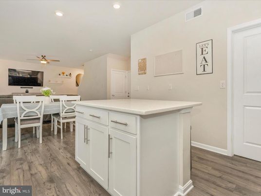 Dining room, Interior, Recessed Lighting, Wood Texture Flooring