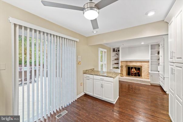 Empty room, Fireplace, Interior, Recessed Lighting, Wood Texture Flooring