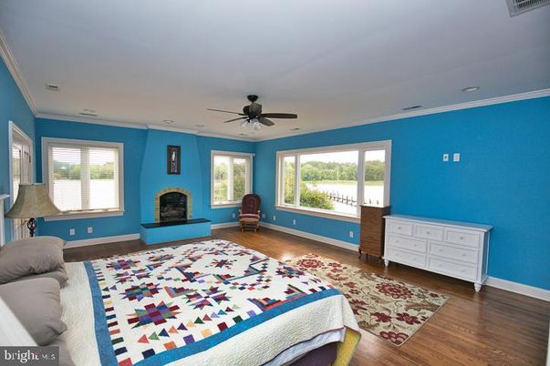 Bedroom, Fireplace, Interior, Wood Texture Flooring