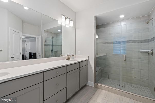 Bathroom, Dual Sink Vanities, Glass Shower, Interior, Recessed Lighting