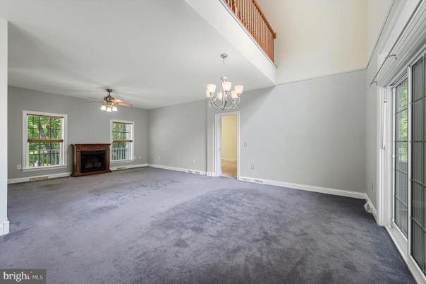 Chandelier, Empty room, Fireplace, Interior