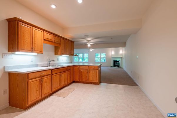 Empty room, Fireplace, Interior, Kitchen, Recessed Lighting