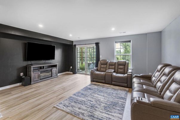 Home Theatre Room, Interior, Living room, Recessed Lighting, Theatre Room, Wood Texture Flooring