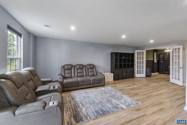 Home Theatre Room, Interior, Living room, Recessed Lighting, Theatre Room, Wood Texture Flooring