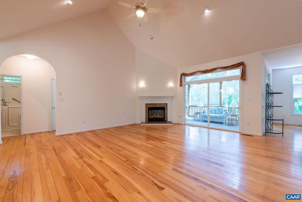 Empty room, Fireplace, Interior, Recessed Lighting, Wood Texture Flooring