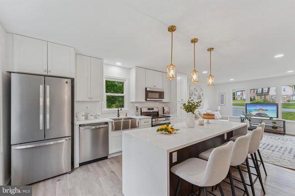 Interior, Kitchen, Pendant Lights, Recessed Lighting, Stainless Steel Appliances, Water, Wood Texture Flooring