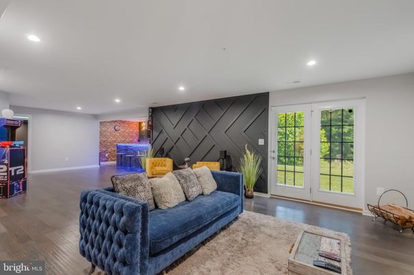 Interior, Recessed Lighting, Stone Walls, Wood Texture Flooring