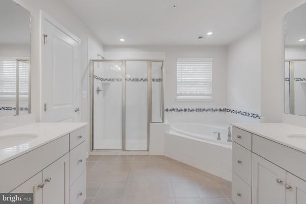 Bathroom, Dual Sink Vanities, Glass Shower, Interior, Recessed Lighting