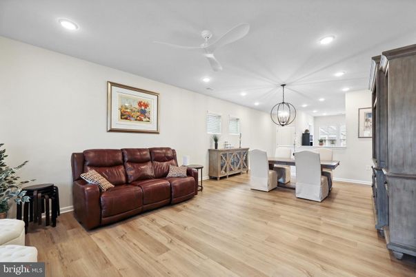 Dining room, Interior, Living room, Recessed Lighting, Wood Texture Flooring