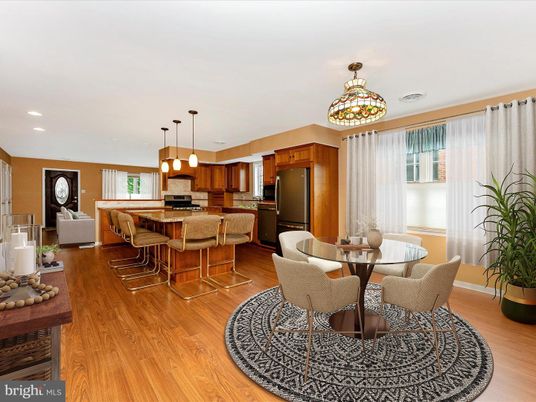Dining room, Interior, Kitchen, Living room, Pendant Lights, Recessed Lighting, Stainless Steel Appliances, Wood Texture Flooring