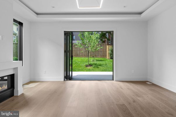 Empty room, Fireplace, Interior, Recessed Lighting, Wood Texture Flooring