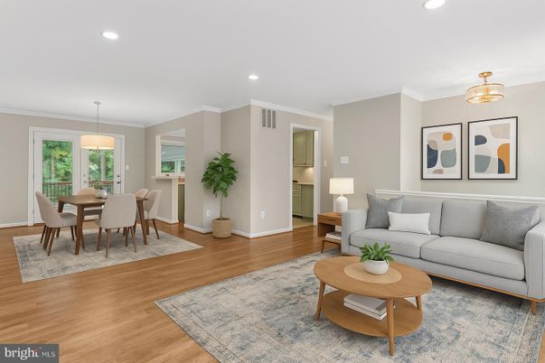 Dining room, Interior, Living room, Pendant Lights, Recessed Lighting, Wood Texture Flooring