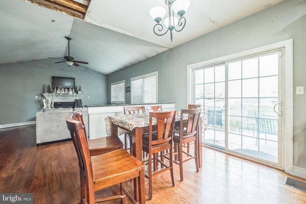 Dining room, Fireplace, Interior, Wood Texture Flooring
