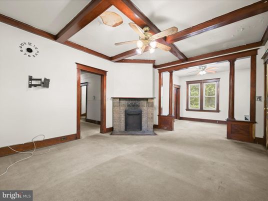 Empty room, Fireplace, Interior, Wooden Beams