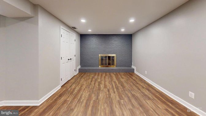 Fireplace, Interior, Recessed Lighting, Wood Texture Flooring