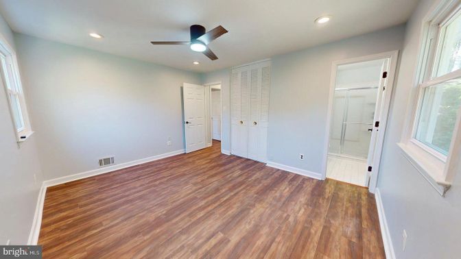 Bathroom, Empty room, Interior, Recessed Lighting, Wood Texture Flooring