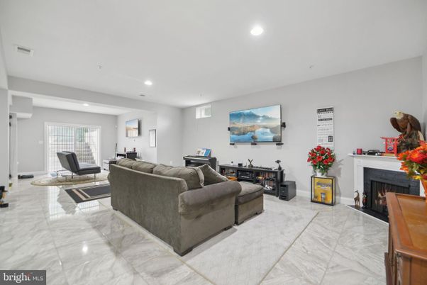 Fireplace, Interior, Living room, Marble, Recessed Lighting