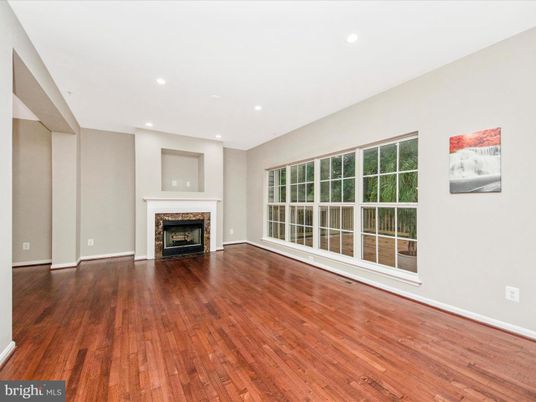 Empty room, Fireplace, Interior, Recessed Lighting, Wood Texture Flooring