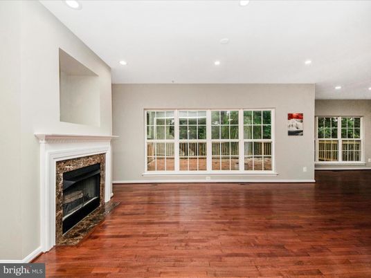 Empty room, Fireplace, Interior, Recessed Lighting, Wood Texture Flooring