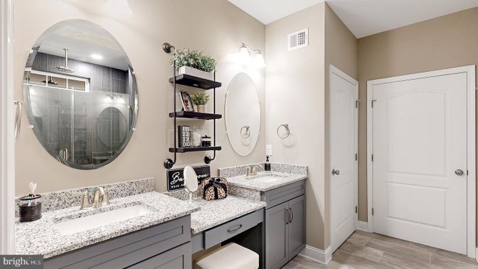 Bathroom, Dual Sink Vanities, Interior, Wood Texture Flooring
