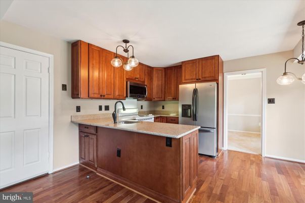 Interior, Kitchen, Pendant Lights, Stainless Steel Appliances, Wood Texture Flooring