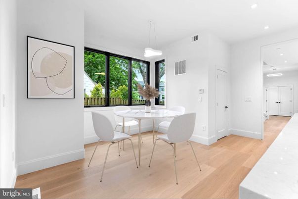 Dining room, Interior, Pendant Lights, Recessed Lighting, Wood Texture Flooring