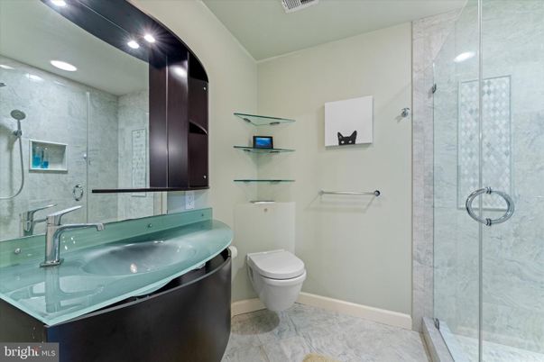 Bathroom, Glass Shower, Interior, Marble, Recessed Lighting