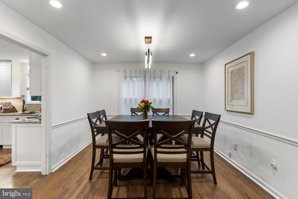 Dining room, Interior, Recessed Lighting, Wood Texture Flooring