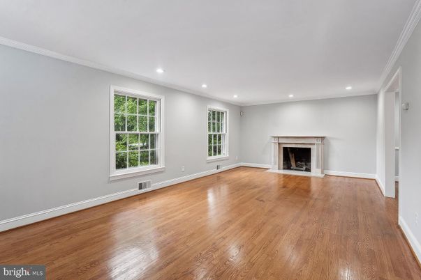 Empty room, Fireplace, Interior, Recessed Lighting, Wood Texture Flooring